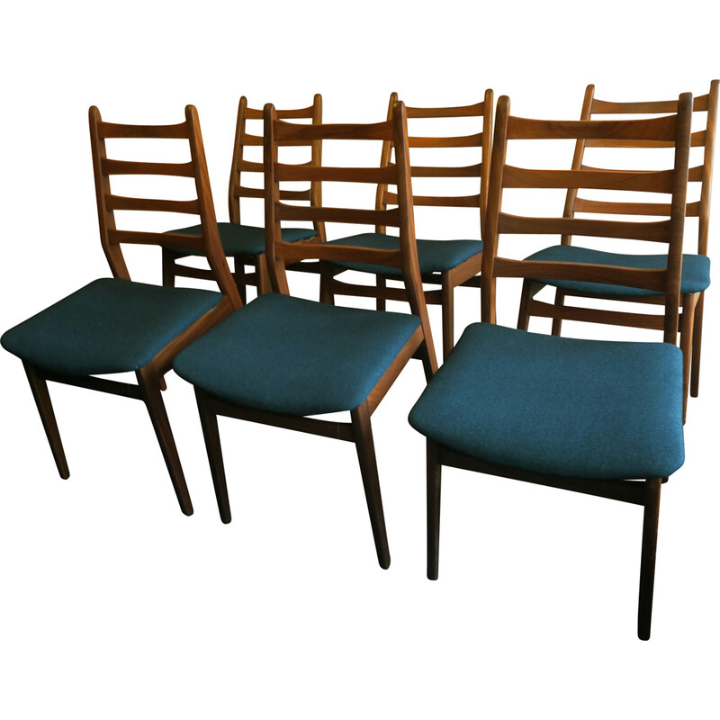 Conjunto de 6 cadeiras de jantar de teca dinamarquesas de meados do século 1960