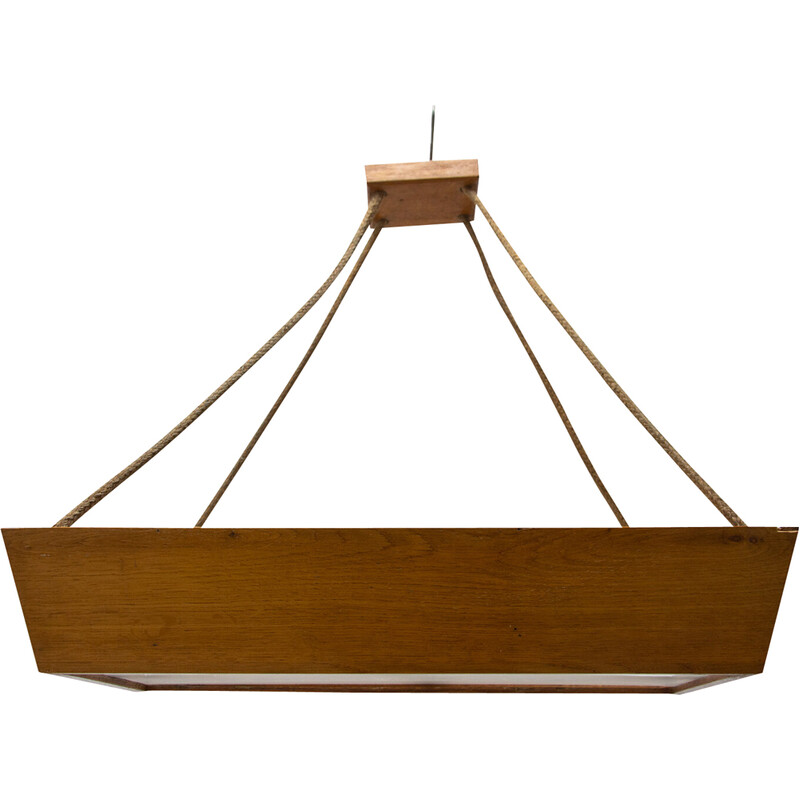 Vintage wooden pendant lamp by Krásná Jizba, Czechoslovakia 1950