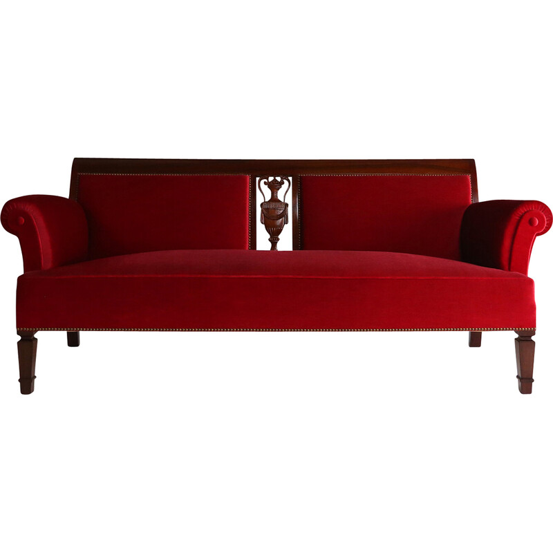 Vintage-Sofa aus Holz und rotem Stoff, 1950er Jahre