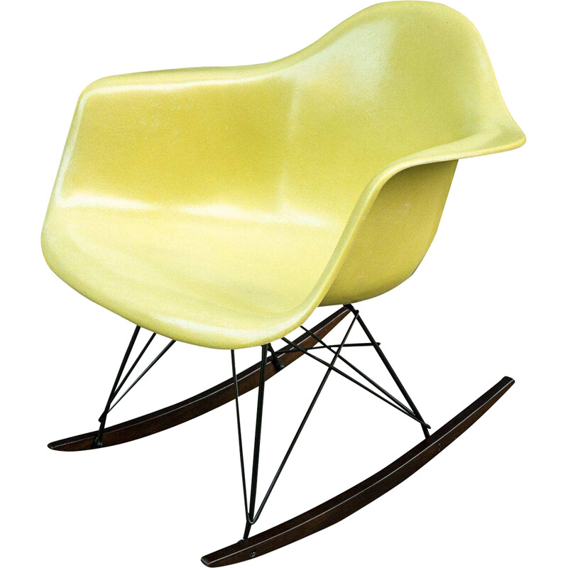 Sedia a dondolo vintage giallo limone di Charles e Ray Eames per Herman Miller, 1970