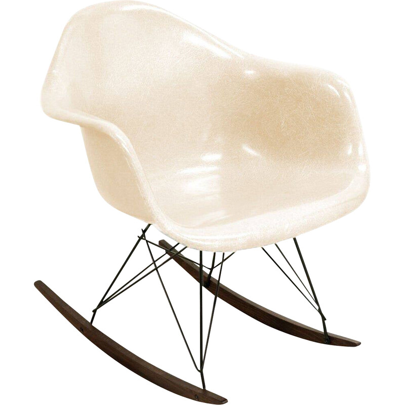 Vintage perkament schommelstoel van Charles en Ray Eames voor Herman Miller, 1970