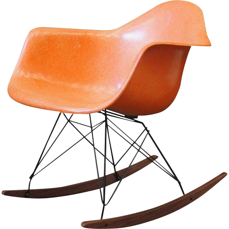 Orangefarbener Vintage-Schaukelstuhl von Charles und Ray Eames für Herman Miller, 1970