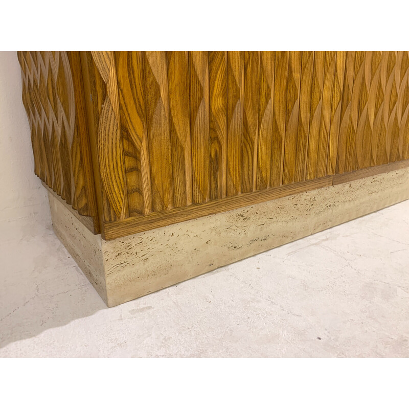 Vintage sideboard in wood and travertine, Italy