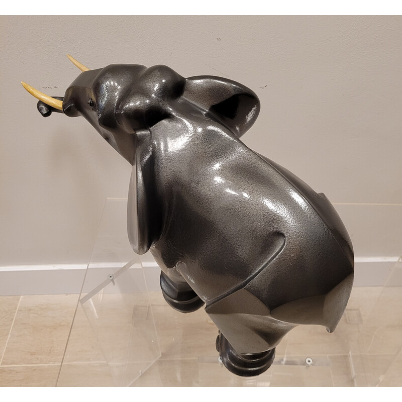 Escultura Art Decó vintage de metal en forma de elefante Babbitt, Francia