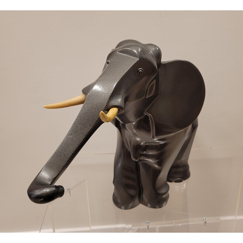 Escultura de elefante metálico Vintage Art Deco Babbitt, França