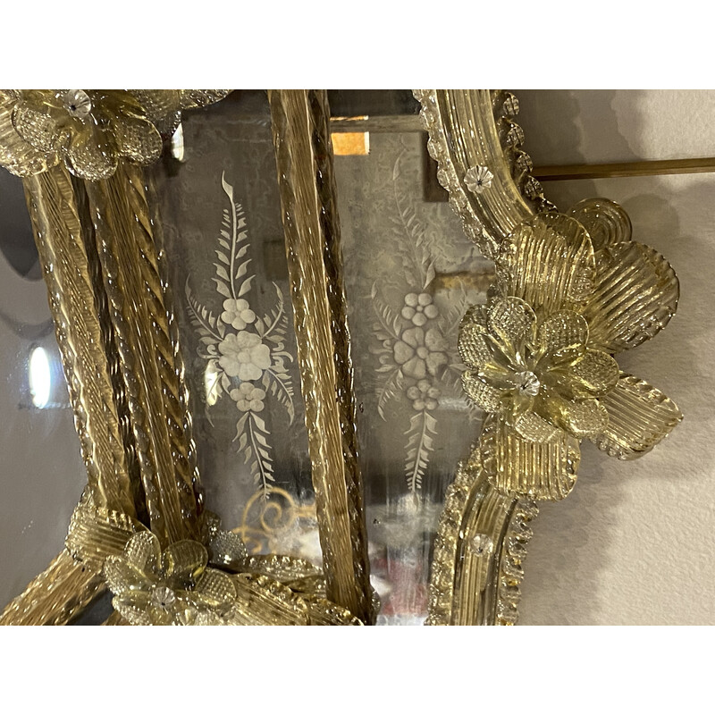 Espejo veneciano vintage en cristal de Murano, Italia