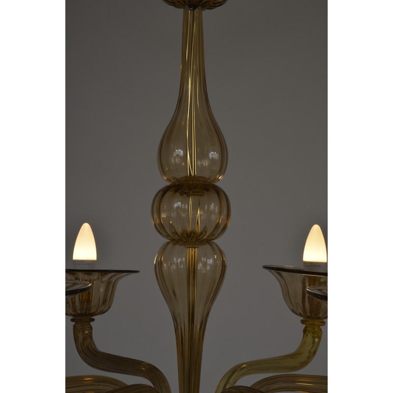 Vintage Italian Venetian Murano amber glass six arm chandelier, 1970s