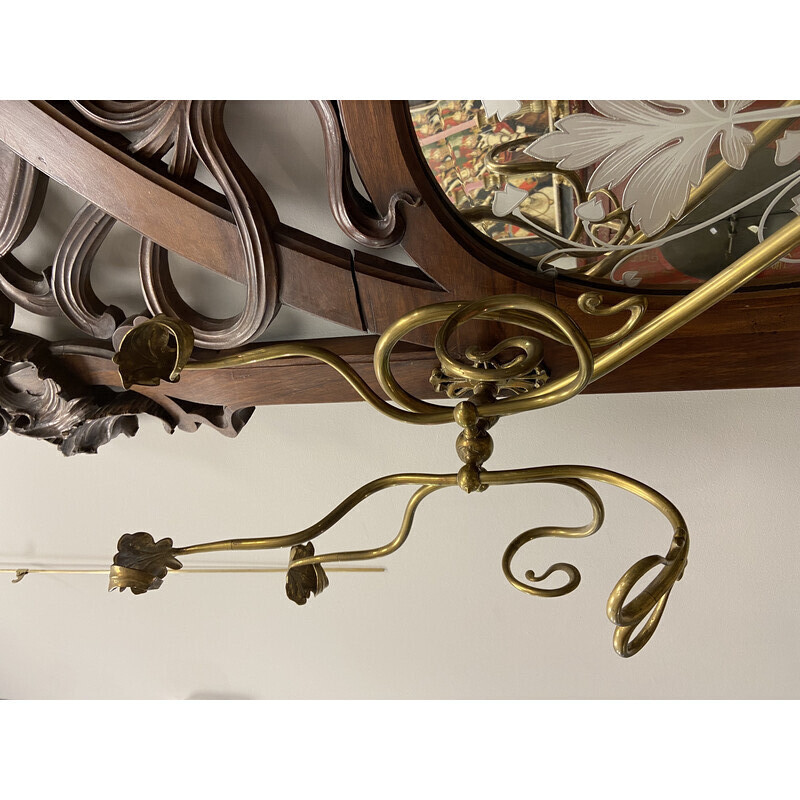 Vintage French Art Nouveau mirror with coat rack and umbrella stand, France