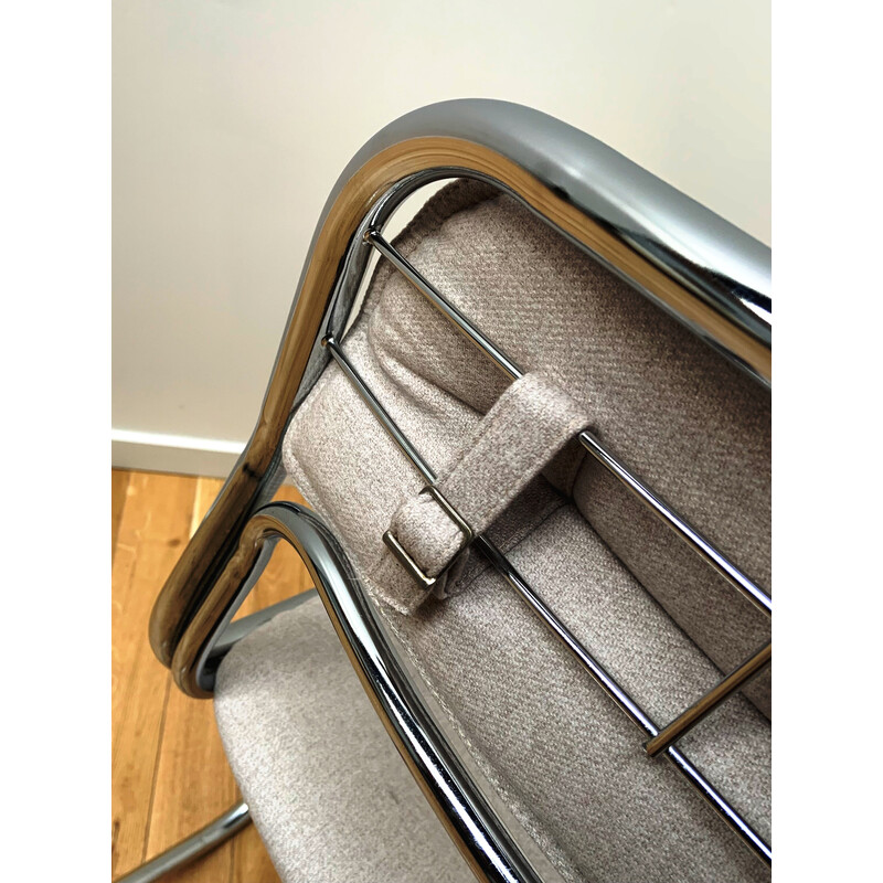 Set of 6 vintage chrome aluminum and fabric chairs, 1970