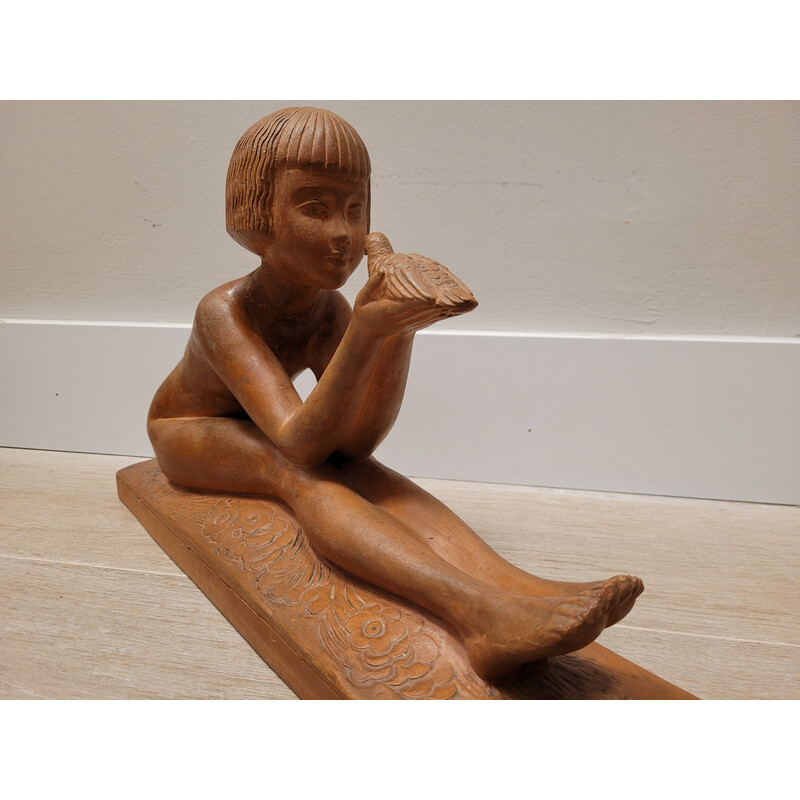 Figurita de niña de terracota Art Déco vintage de Charles Peyre, Francia