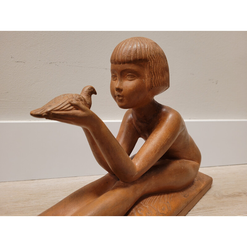 Vintage Art Deco terracotta girl figurine by Charles Peyre, France