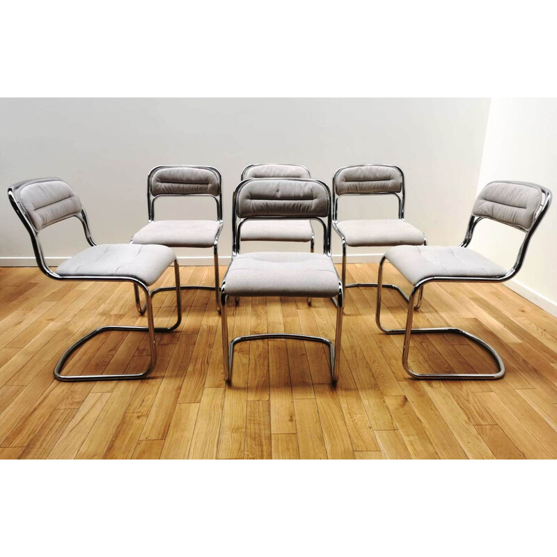 Conjunto de 6 cadeiras em alumínio cromado vintage e tecido, 1970