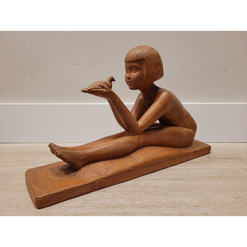 Vintage Art Deco terracotta girl figurine by Charles Peyre, France
