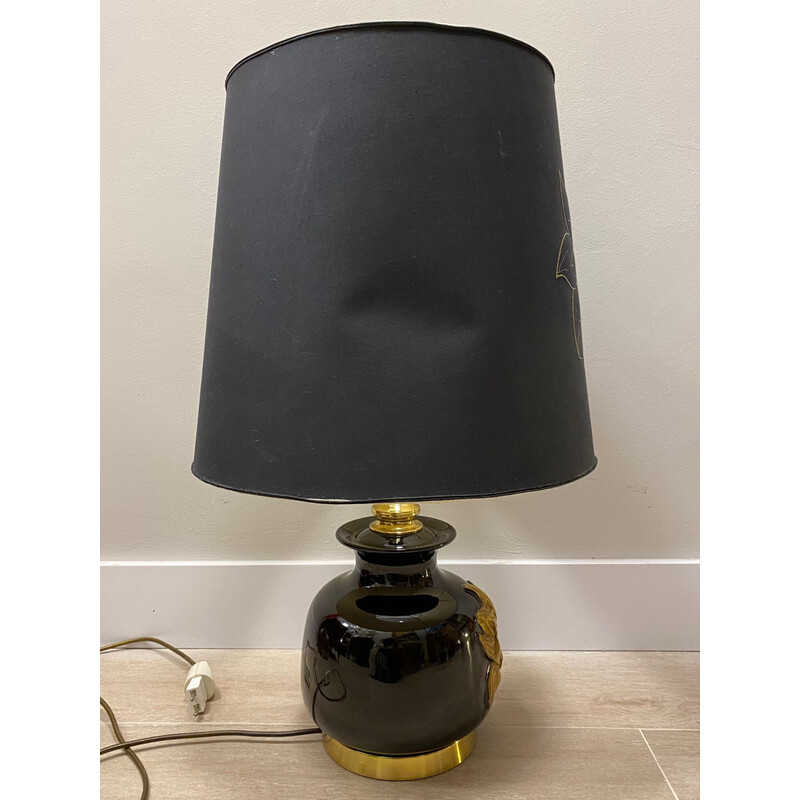 Vintage Italian black ceramic lamp by Cenacchi, Italy 1970