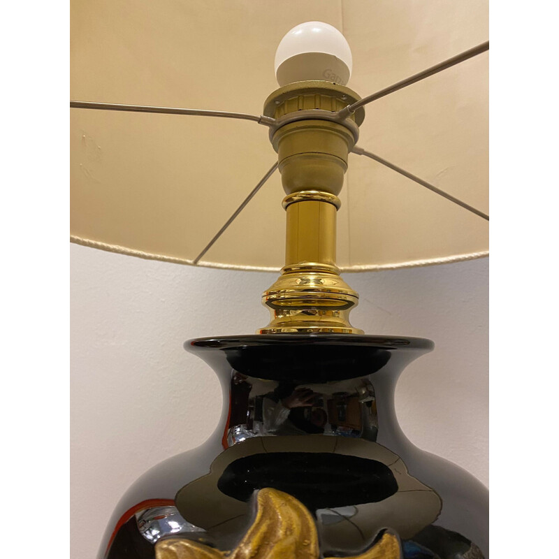 Lampe italienne vintage en céramique noire par Cenacchi, Italie 1970