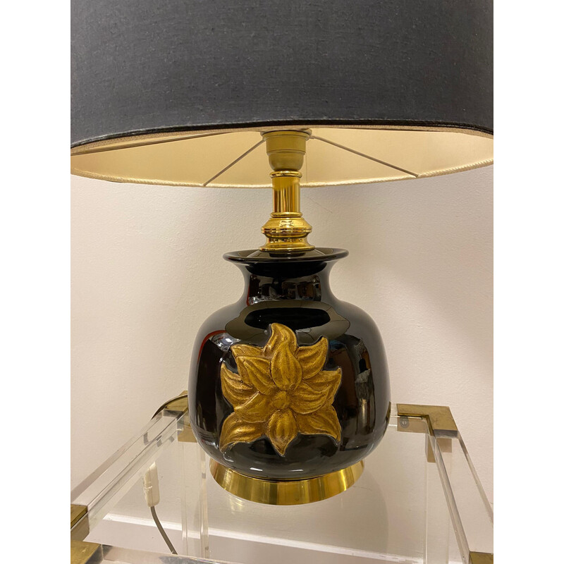 Italienische Vintage-Lampe aus schwarzer Keramik von Cenacchi, Italien 1970