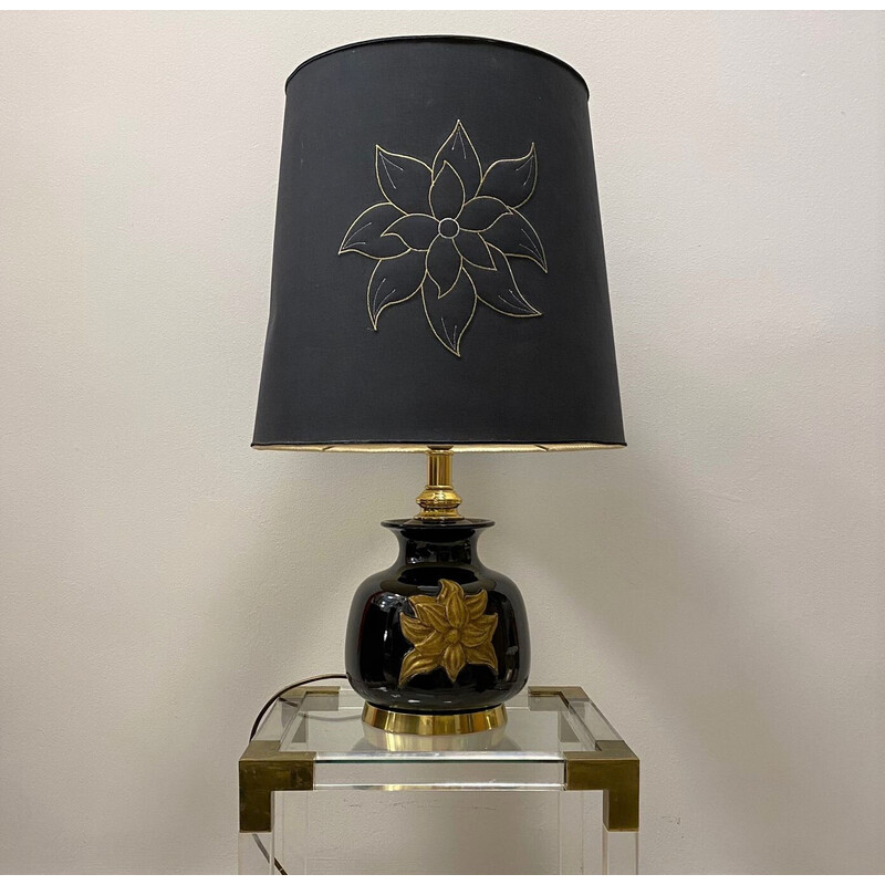 Lampe italienne vintage en céramique noire par Cenacchi, Italie 1970
