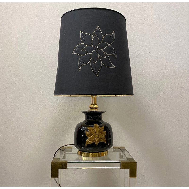 Vintage Italian black ceramic lamp by Cenacchi, Italy 1970