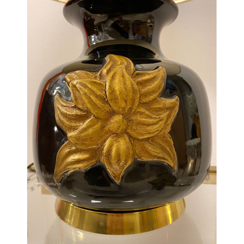 Vintage Italian black ceramic lamp by Cenacchi, Italy 1970