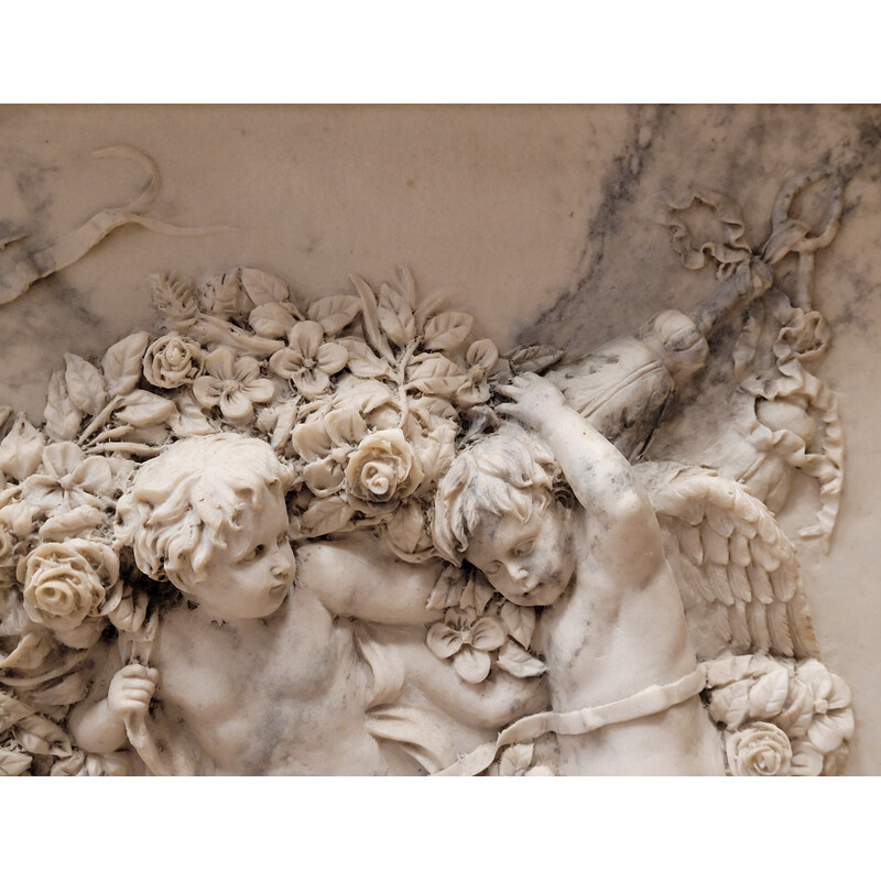 Vintage marble relief "Putti, garlands and flowers" by François Duquesnoy, France 1892