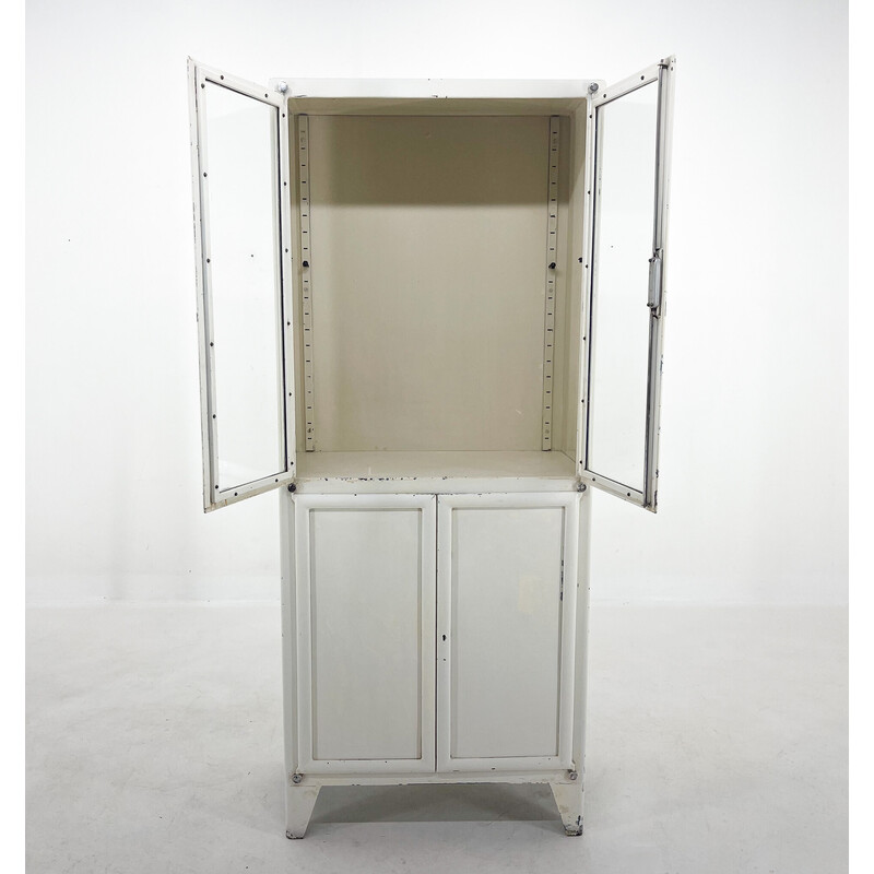 Vintage iron and glass medical cabinet, Czechoslovakia