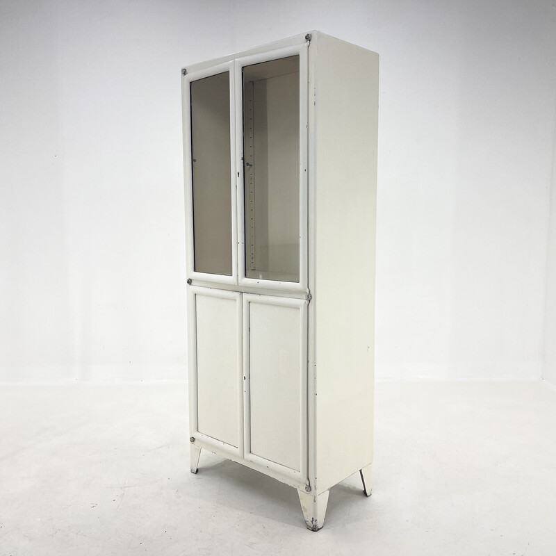 Vintage iron and glass medical cabinet, Czechoslovakia