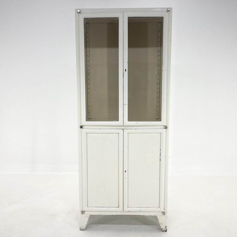 Vintage iron and glass medical cabinet, Czechoslovakia