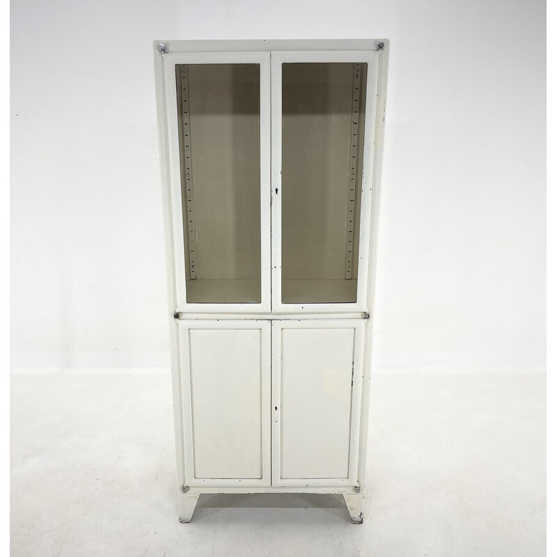 Vintage iron and glass medical cabinet, Czechoslovakia