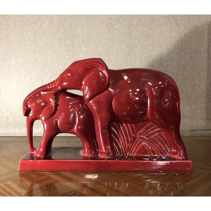 Escultura Vintage Art Deco "Casal de elefantes" de Charles Lemanceau, França 1930