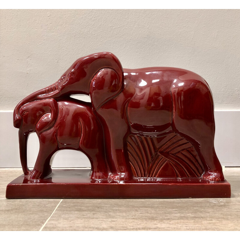 Vintage Art Deco Skulptur "Elefantenpaar" von Charles Lemanceau, Frankreich 1930