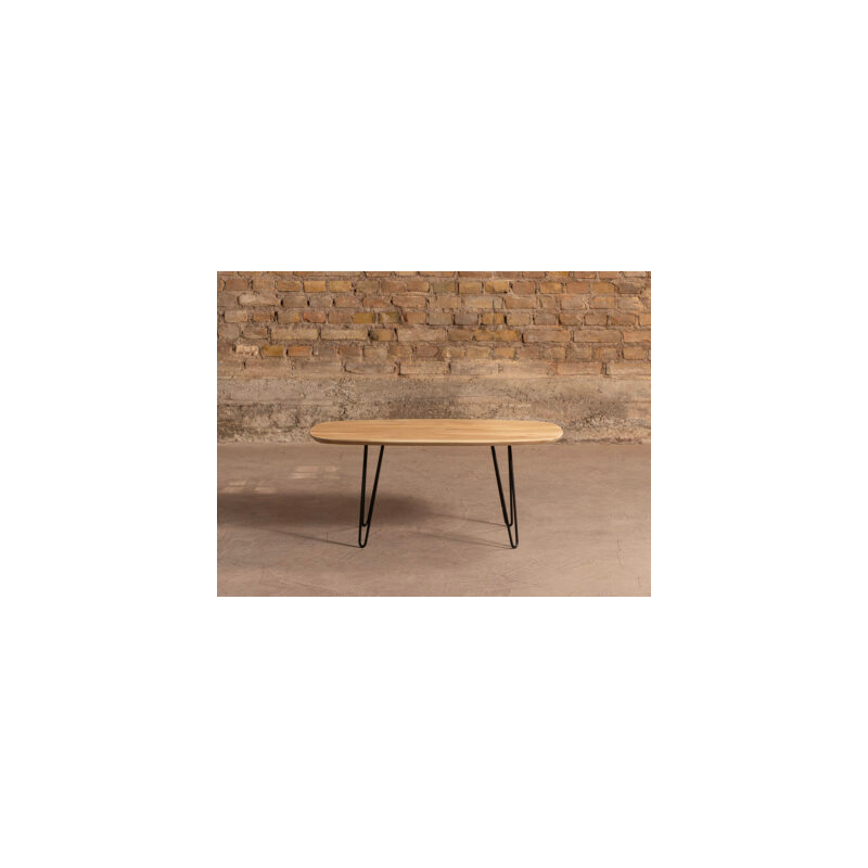 Vintage squircle coffee table in solid walnut with 4 black steel legs