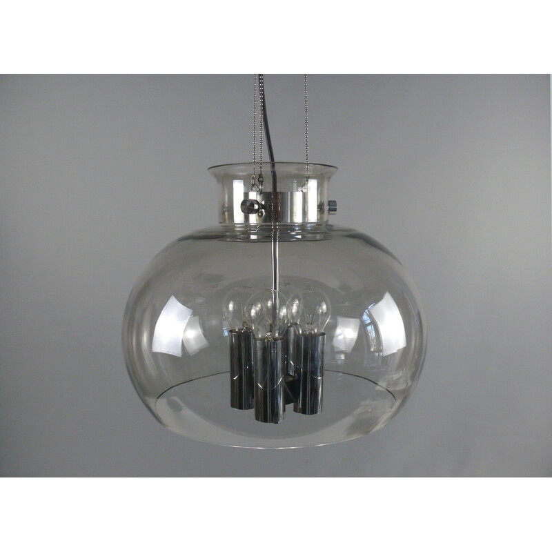 Vintage 4-bolige glazen hanglamp van Glashütte Limburg, Duitsland 1970