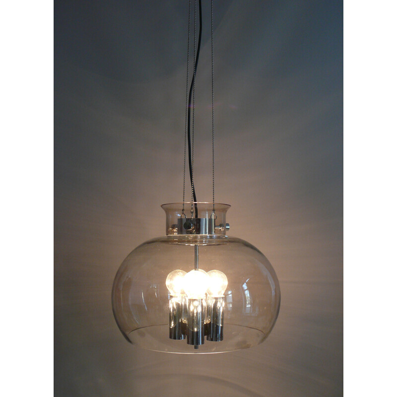Lampada a sospensione vintage a 4 lampadine in vetro di Glashütte Limburg, Germania, anni '70