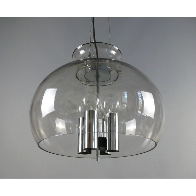 Lámpara colgante vintage de 4 bombillas de cristal de Glashütte Limburg, Alemania Años 70