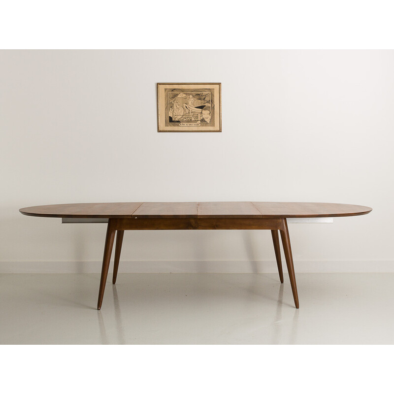 Maßgeschneiderter Vintage-Tisch aus massivem Nussbaumholz mit 4 Auszügen