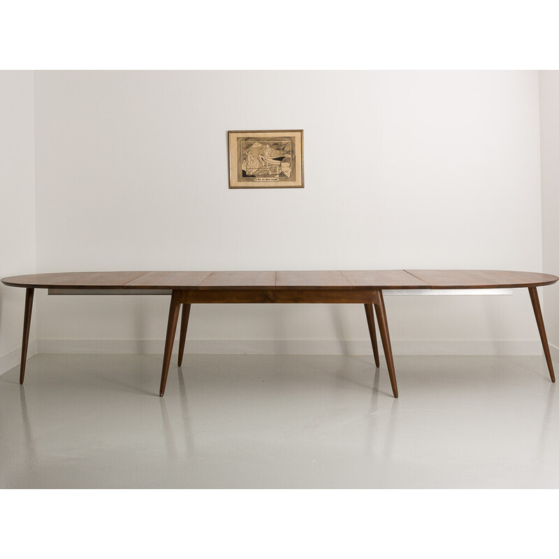 Maßgeschneiderter Vintage-Tisch aus massivem Nussbaumholz mit 4 Auszügen