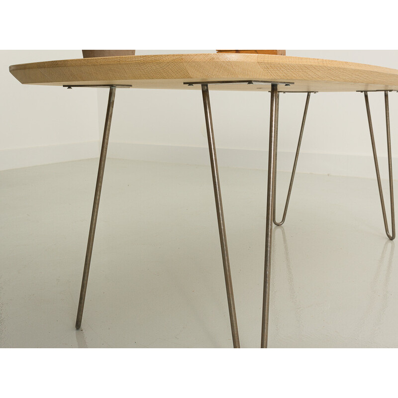 Vintage coffee table in solid oak and steel, France