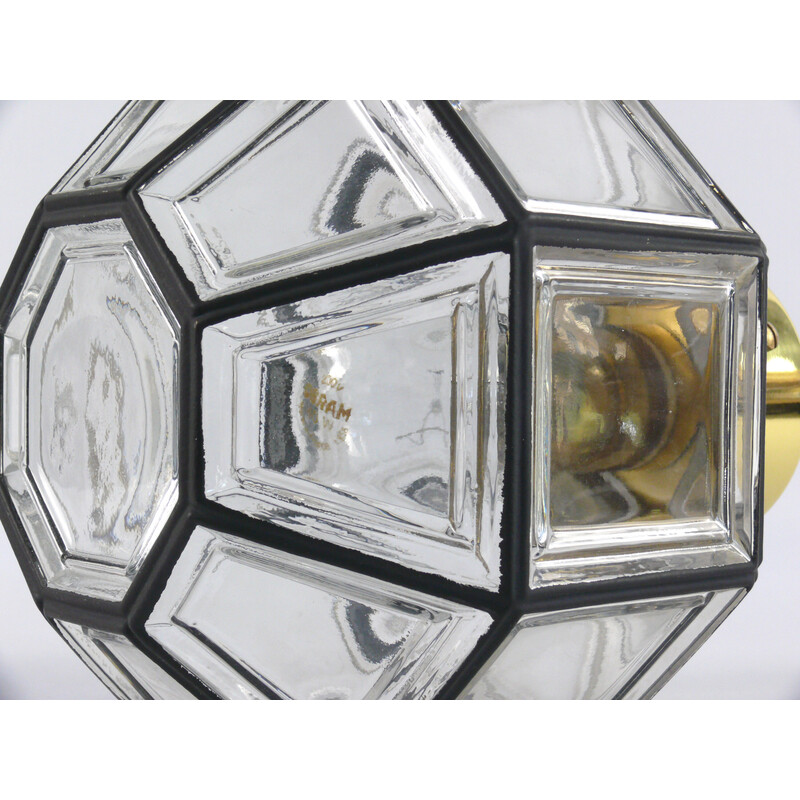 Vintage glass and brass ceiling lamp for Glashütte Limburg, 1970-1979s