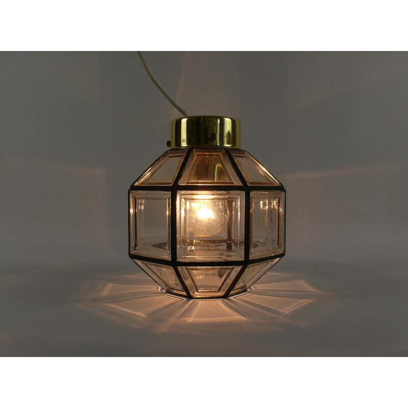 Vintage glass and brass ceiling lamp for Glashütte Limburg, 1970-1979s