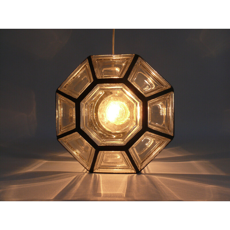 Vintage glass and brass ceiling lamp for Glashütte Limburg, 1970-1979s