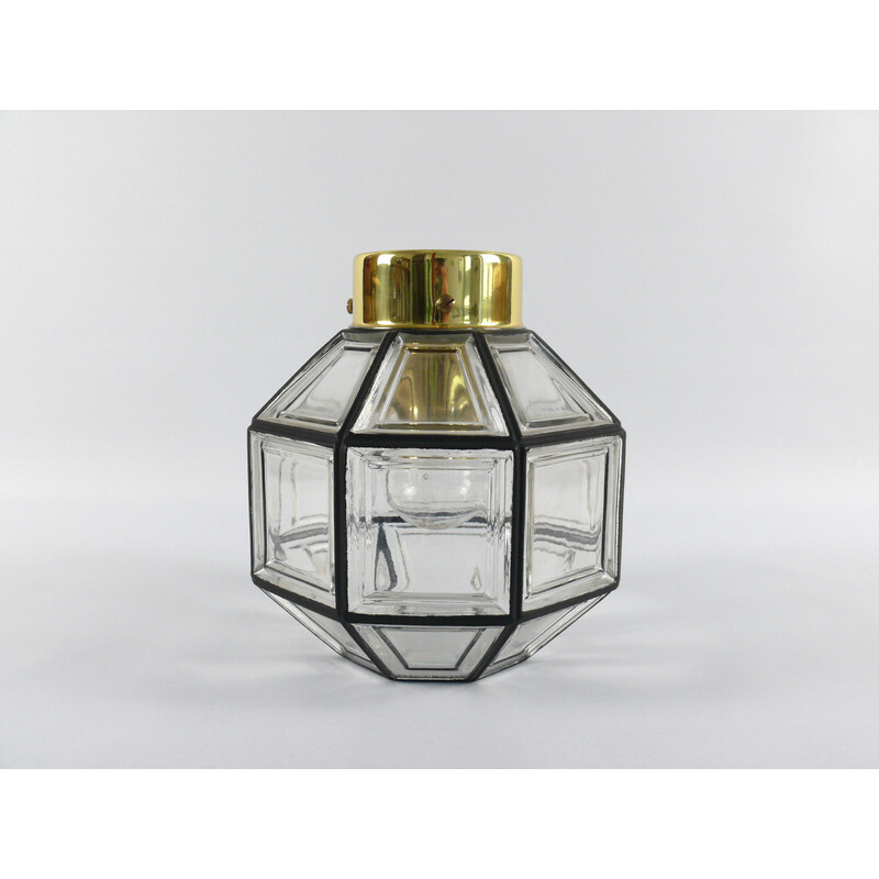 Vintage glass and brass ceiling lamp for Glashütte Limburg, 1970-1979s