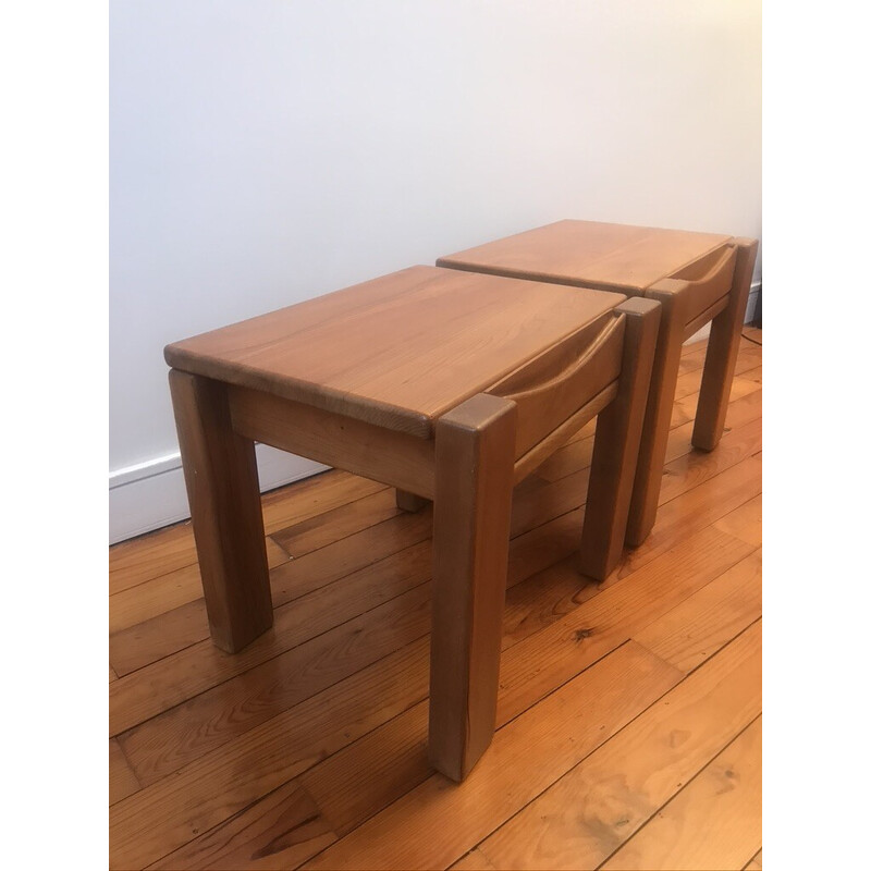 Pair of vintage elm bedside tables for Maison Regain