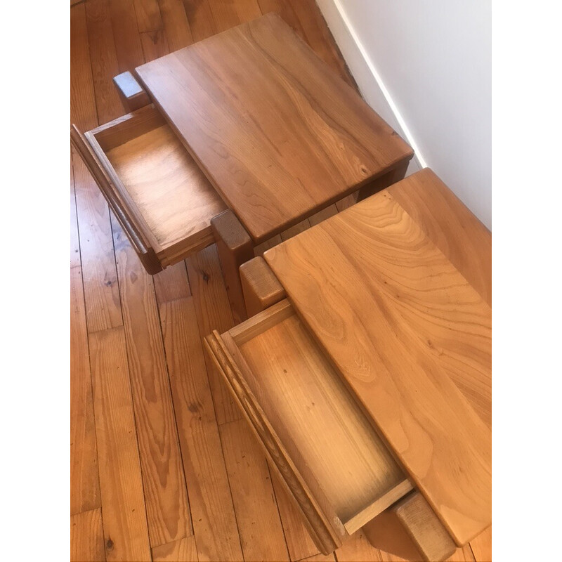 Pair of vintage elm bedside tables for Maison Regain