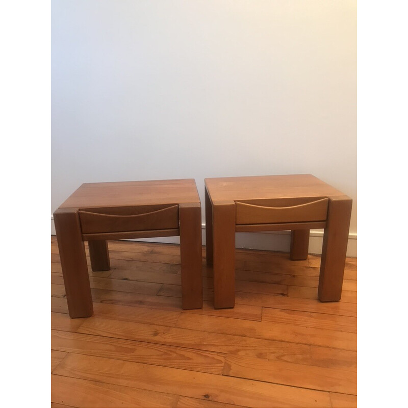 Pair of vintage elm bedside tables for Maison Regain