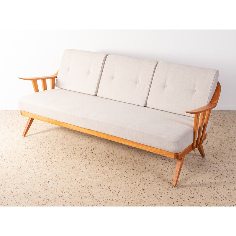 Vintage sofa in cherry wood and upholstery fabric for Knoll Antimott, Germany 1950s