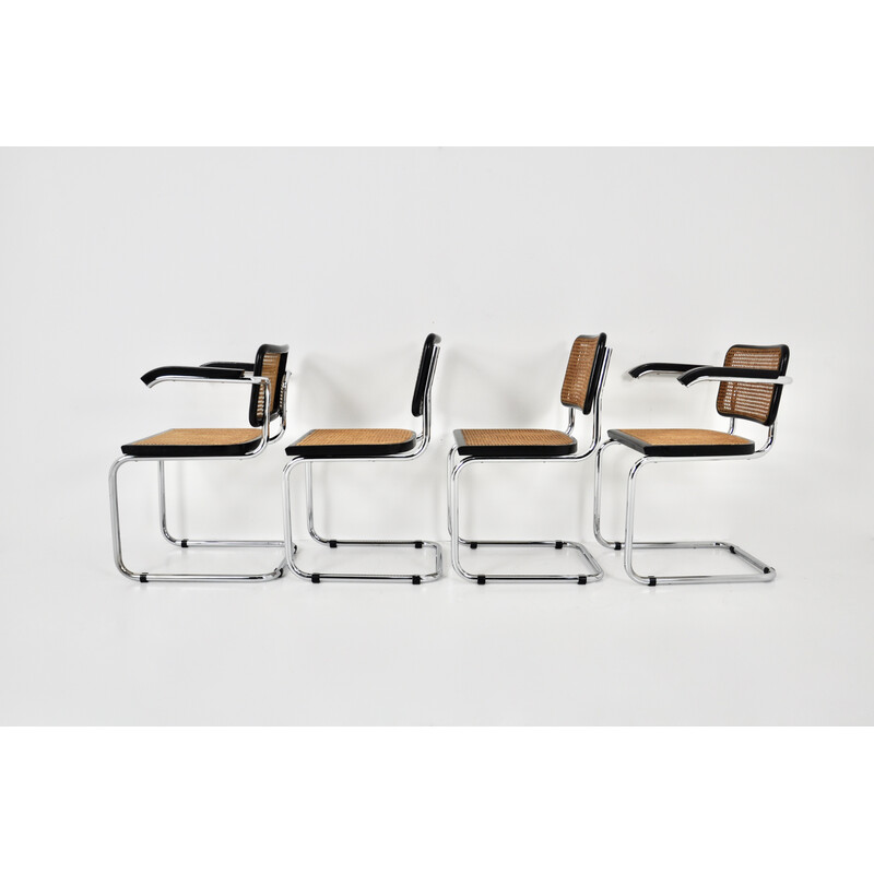 Ensemble de chaises vintage en métal, bois et rotin par Marcel Breuer