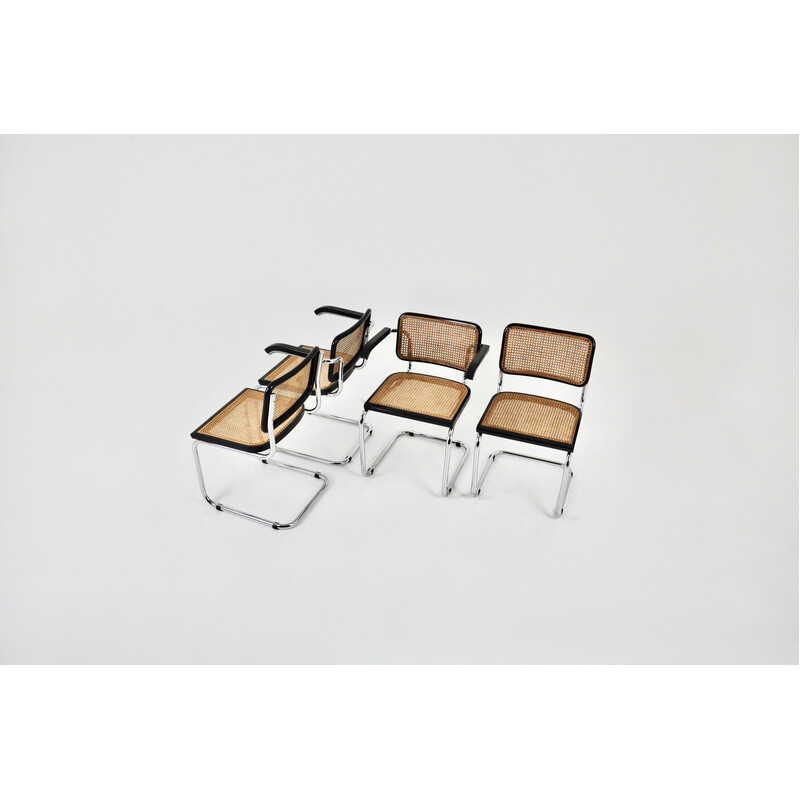 Conjunto de cadeiras vintage em metal, madeira e rotim de Marcel Breuer