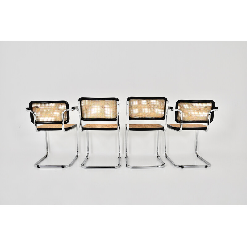 Conjunto de cadeiras vintage em metal, madeira e rotim de Marcel Breuer