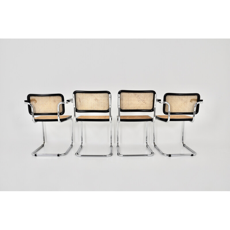 Set of vintage chairs in metal, wood and rattan by Marcel Breuer