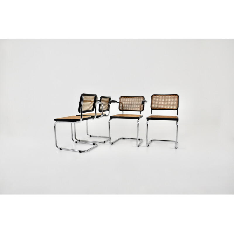 Conjunto de sillas vintage de metal, madera y ratán de Marcel Breuer